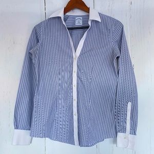 BROOKS BROTHERS White Blue Striped Fitted Non Iron  Long Sleeve Shirt 2